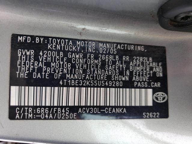 4T1BE32K55U549280 - 2005 TOYOTA CAMRY LE SILVER photo 12