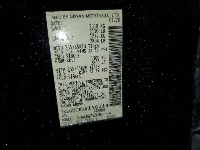 5N1AZ2CJ0LN156214 - 2020 NISSAN MURANO SL BLACK photo 14