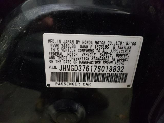 JHMGD37617S019832 - 2007 HONDA FIT S შავი ფოტო 12