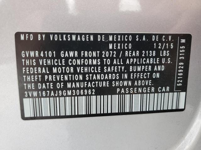 3VW167AJ9GM306962 - 2016 VOLKSWAGEN JETTA S SILVER photo 12