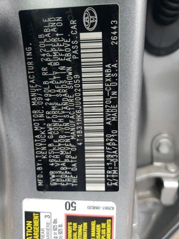 4T1B31HK6JU002059 - 2018 TOYOTA CAMRY LE SILVER photo 12