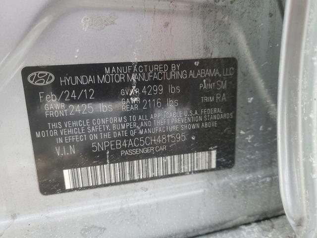 5NPEB4AC5CH481595 - 2012 HYUNDAI SONATA GLS SILVER photo 12