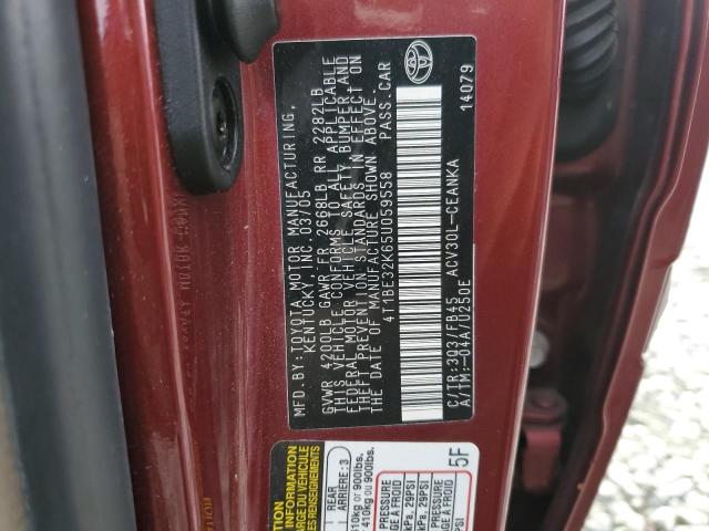 4T1BE32K65U059558 - 2005 TOYOTA CAMRY LE BURGUNDY photo 12