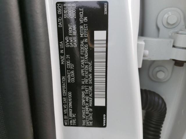 7JRBR0FZ8NG161300 - 2022 VOLVO S60 T8 RECHARGE R-DESIGN EXPRESSION WHITE photo 12