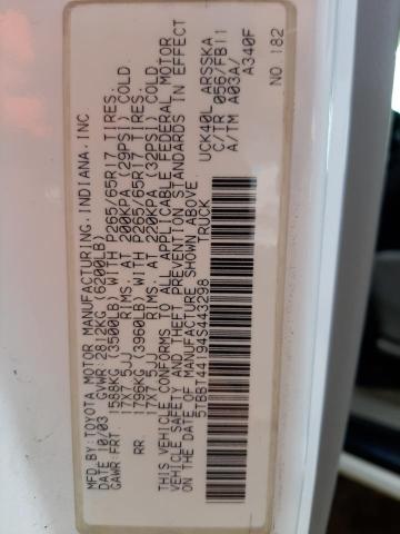 5TBBT44194S443298 - 2004 TOYOTA TUNDRA ACCESS CAB SR5 WHITE photo 12