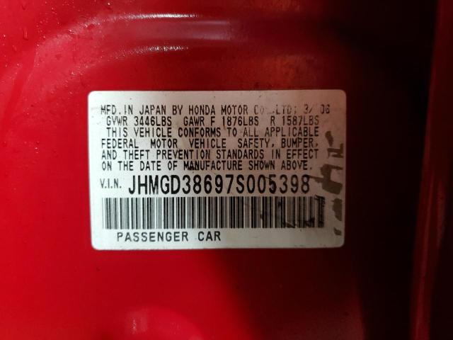 JHMGD38697S005398 - 2007 HONDA FIT S Qırmızı foto 12