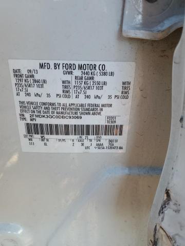 2FMDK3GC0DBC93069 - 2013 FORD EDGE SE WHITE photo 12