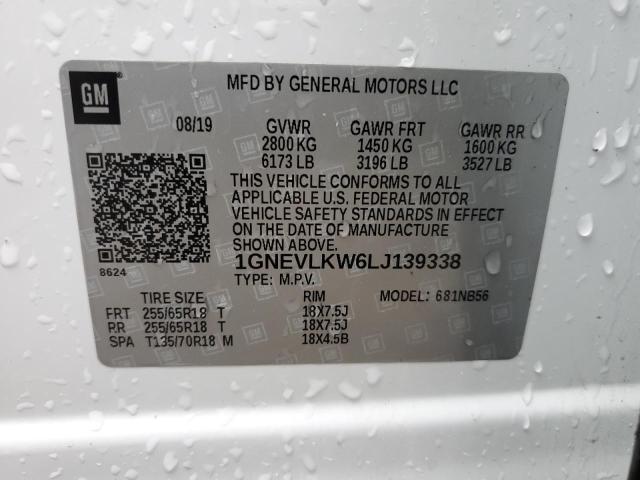 1GNEVLKW6LJ139338 - 2020 CHEVROLET TRAVERSE LS WHITE photo 14