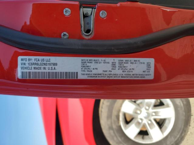 1C6RR6LG2NS197989 - 2022 RAM 1500 CLASS SLT RED photo 13