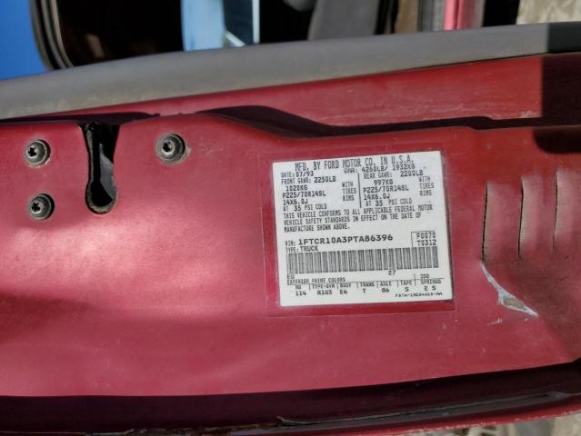 1FTCR10A3PTA86396 - 1993 FORD RANGER RED photo 12