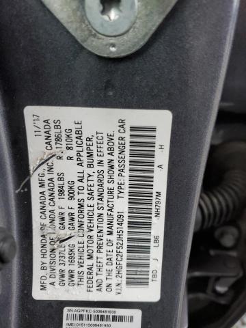 2HGFC2F52JH514091 - 2018 HONDA CIVIC LX CHARCOAL photo 12