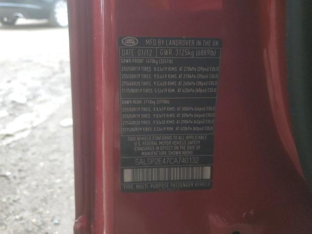 SALSP2E47CA740132 - 2012 LAND ROVER RANGE ROVE AUTOBIOGRAPHY RED photo 13