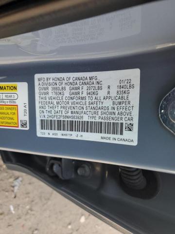 2HGFE2F58NH563926 - 2022 HONDA CIVIC SPORT 蓝色 照片 12