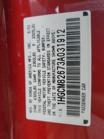 1HGCM82673A031912 - 2003 HONDA ACCORD EX RED photo 12