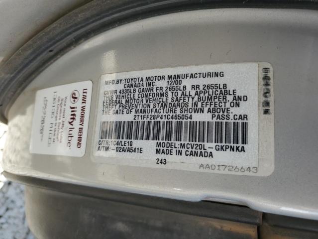 2T1FF28P41C465054 - 2001 TOYOTA CAMRY SOLA SE SILVER photo 10