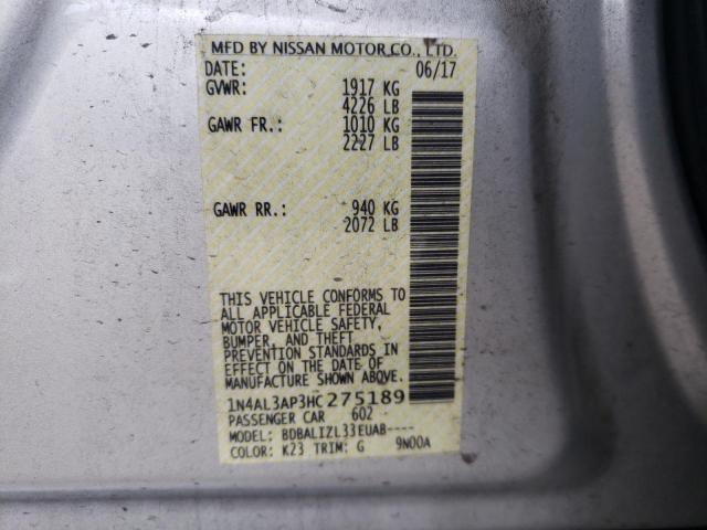 1N4AL3AP3HC275189 - 2017 NISSAN ALTIMA 2.5 SILVER photo 12