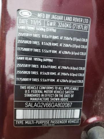 SALAG2V66GA802087 - 2016 LAND ROVER LR4 HSE ბურგუნდია ფოტო 10