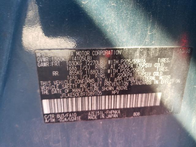 JTLKE50E891089105 - 2009 TOYOTA SCION XB TEAL photo 10