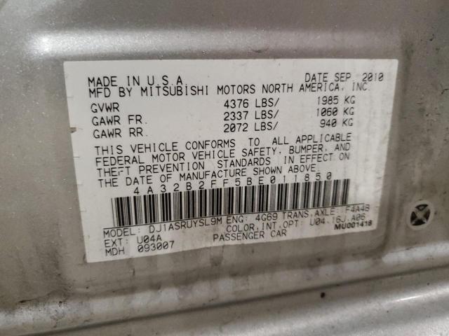 4A32B2FF5BE011850 - 2011 MITSUBISHI GALANT FE GRAY photo 12