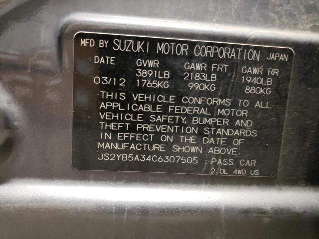 JS2YB5A34C6307505 - 2012 SUZUKI SX4 GRAY photo 12