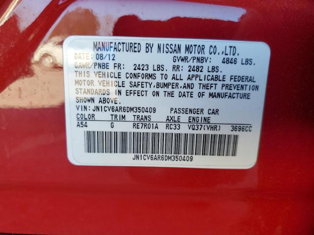 JN1CV6AR6DM350409 - 2013 INFINITI G37 RED photo 13