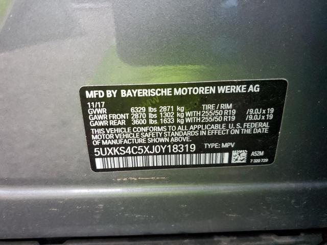 5UXKS4C5XJ0Y18319 - 2018 BMW X5 XDRIVE35D GRAY photo 13