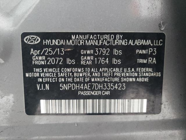 5NPDH4AE7DH335423 - 2013 HYUNDAI ELANTRA GLS GRAY photo 12