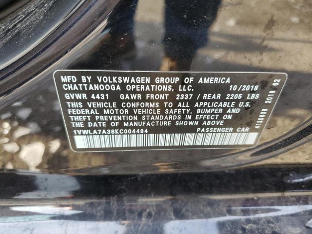 1VWLA7A38KC004484 - 2019 VOLKSWAGEN PASSAT WOLFSBURG BLACK photo 12