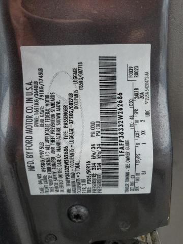 1FAFP38332W262686 - 2002 FORD FOCUS ZTS GRAY photo 12
