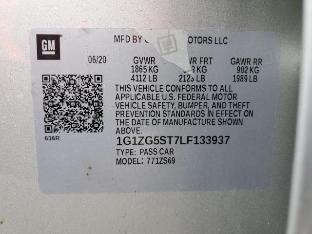 1G1ZG5ST7LF133937 - 2020 CHEVROLET MALIBU RS 银色 照片 13