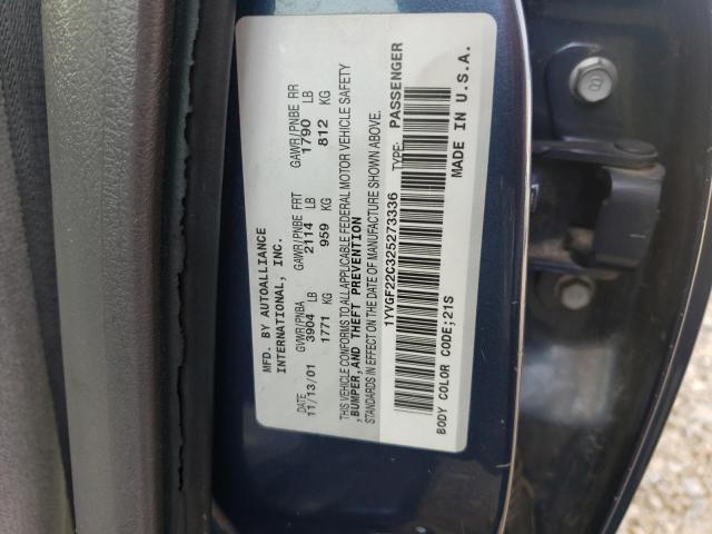 1YVGF22C325273336 - 2002 MAZDA 626 LX BLUE photo 10