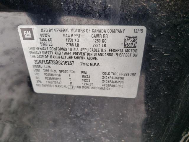 2GNFLGE33G6216267 - 2016 CHEVROLET EQUINOX LTZ BLACK photo 12