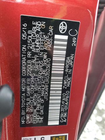 JTDKARFUXG3523670 - 2016 TOYOTA PRIUS RED photo 12