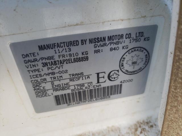 3N1AB7AP2EL608859 - 2014 NISSAN SENTRA S WHITE photo 12