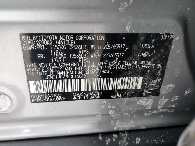 JTMF1RFV7KD016089 - 2019 TOYOTA RAV4 LE SILVER photo 12