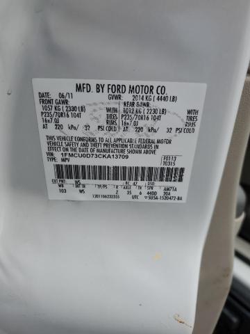 1FMCU0D73CKA13709 - 2012 FORD ESCAPE XLT WHITE photo 13