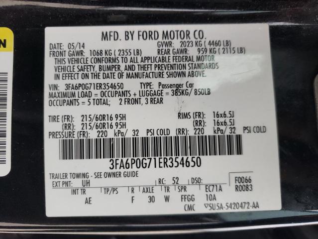 3FA6P0G71ER354650 - 2014 FORD FUSION S BLACK photo 12