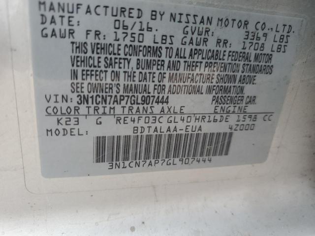 3N1CN7AP7GL907444 - 2016 NISSAN VERSA S SILVER photo 12