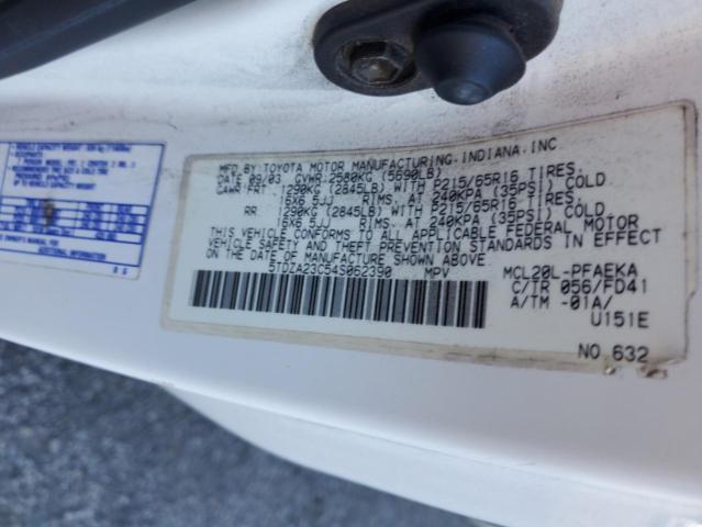 5TDZA23C54S062390 - 2004 TOYOTA SIENNA CE WHITE photo 12