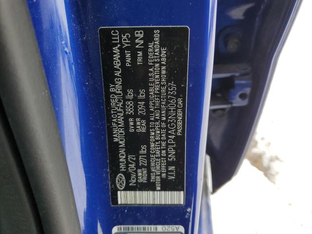 5NPLP4AG3NH067357 - 2022 HYUNDAI ELANTRA LIMITED BLUE photo 13