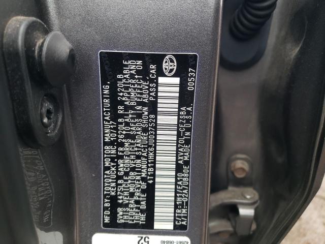 4T1B11HK6JU037528 - 2018 TOYOTA CAMRY L GRAY photo 12