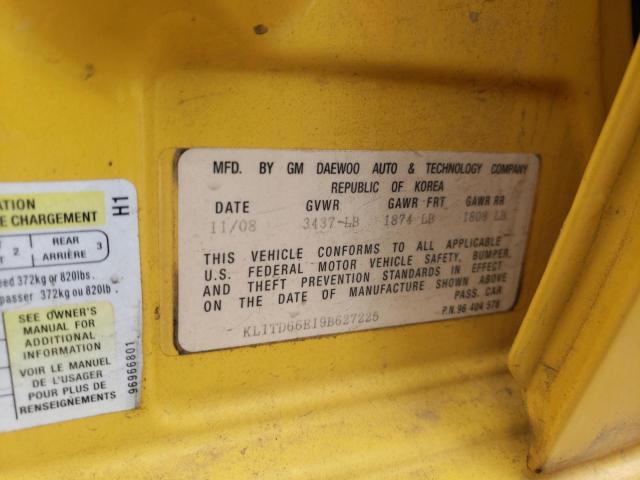 KL1TD66E19B627225 - 2009 CHEVROLET AVEO LS 黄色 照片 12