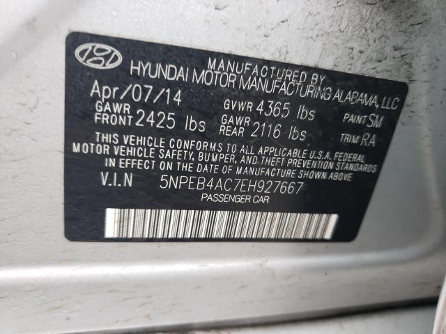 5NPEB4AC7EH927667 - 2014 HYUNDAI SONATA GLS SILVER photo 12