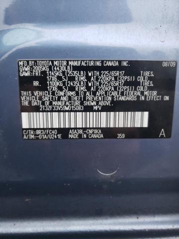 2T3ZF33V59W015083 - 2009 TOYOTA RAV4 BLUE photo 13