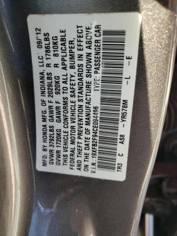 19XFB2F94CE094496 - 2012 HONDA CIVIC EXL Boz foto 13