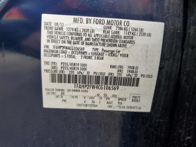 1FAHP2FW4CG106569 - 2012 FORD TAURUS LIMITED BLUE photo 12