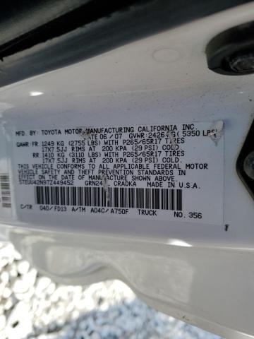 5TEUU42N97Z449452 - 2007 TOYOTA TACOMA ACCESS CAB Ақ фото 13