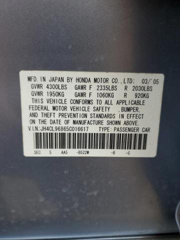 JH4CL96865C016617 - 2005 ACURA TSX GRAY photo 13