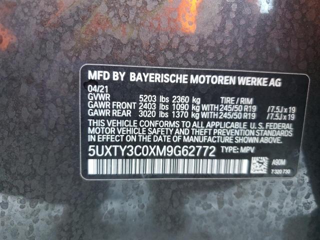 5UXTY3C0XM9G62772 - 2021 BMW X3 SDRIVE30I GRAY photo 14