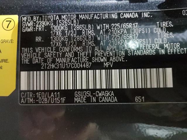 2T2HK31U17C004487 - 2007 LEXUS RX 350 BLACK photo 13